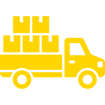 Yellow delivery truck icon with boxes.