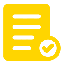 Yellow checklist icon with black background.
