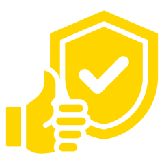 Thumbs up with shield and checkmark icon.