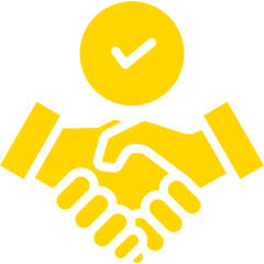 Yellow handshake with check mark icon.