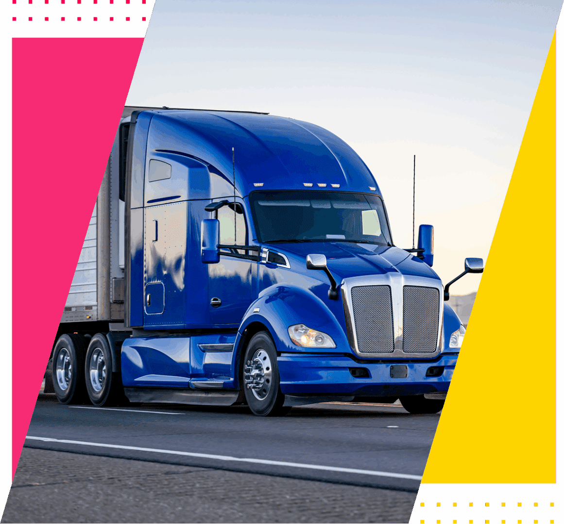 Blue semi-truck driving on a highway.